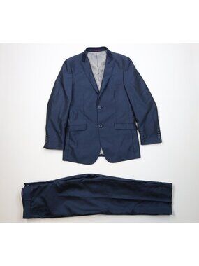 Vintage Streetwear Mens 38R 2 Piece Striped Herringbone Tuxedo Wedding Suit Blue